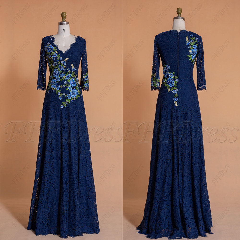 Modest Lace Navy Blue Bridesmaid ...